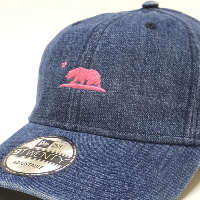 NEW ERA ニューエラ カーブバイザーキャップ 9TWENTY クロスストラップ カリフォルニア グリズリー シルエット インディゴデニム×ワイルドピンク (11785651)
