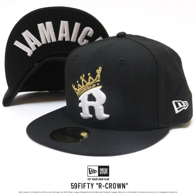 NEW ERA ニューエラ フラットバイザーキャップ 59FIFTY Rクラウン ブラック×ホワイト/ゴールド JAMAICA (11785657)