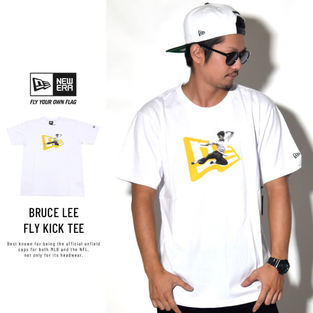 NEW ERA ニューエラ コラボ Tシャツ ブルース・リー 飛び蹴りフォト×フラッグロゴ ホワイト 11839817