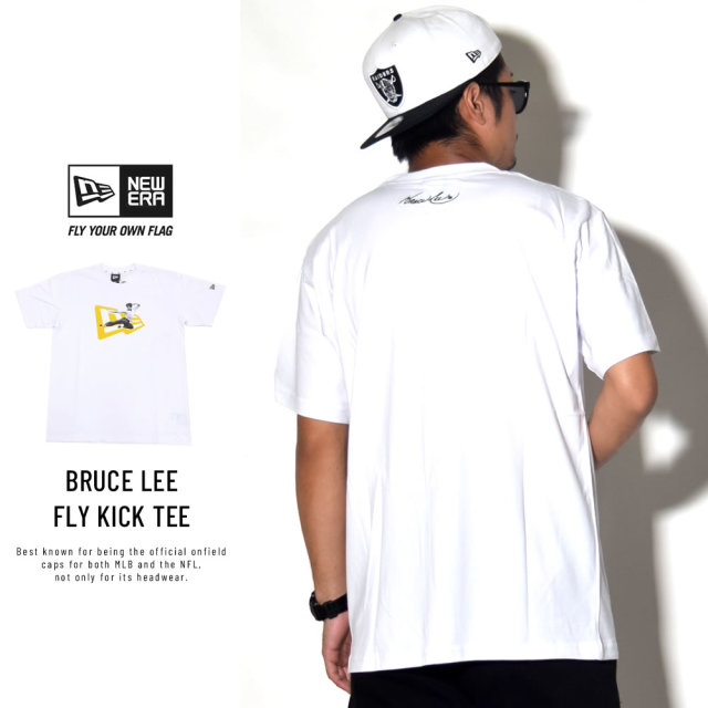 NEW ERA ニューエラ コラボ Tシャツ ブルース・リー 飛び蹴りフォト×フラッグロゴ ホワイト 11839817