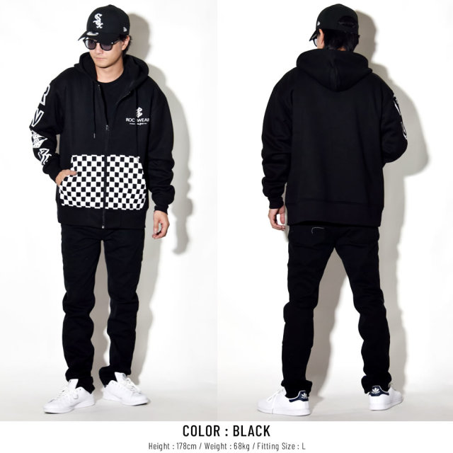 ROCAWEAR ロカウェア ジップパーカー CHECKER PRINT ZIP HOODY RW183K17