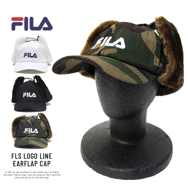 FILA フィラ フラットバイザーキャップ FLS LOGO LINE EARFLAP CAP 188113801