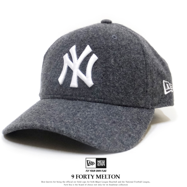 NEW ERA ニューエラ カーブバイザーキャップ 9FORTY メルトン ニューヨーク・ヤンキース チャコール×ホワイト 11781418