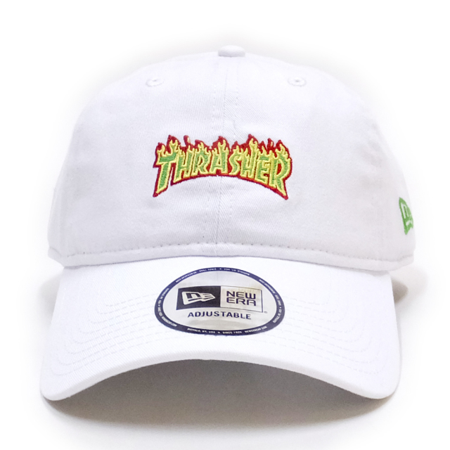 NEW ERA ニューエラ コラボ カーブバイザーキャップ 9THIRTY クロスストラップ THRASHER スラッシャー ファイアロゴ ホワイト×ローリングメドウ 11781510