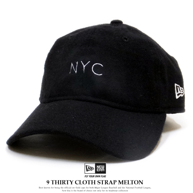 NEW ERA ニューエラ カーブバイザーキャップ 9THIRTY クロスストラップ メルトン NYC ブラック×ホワイト 11781559