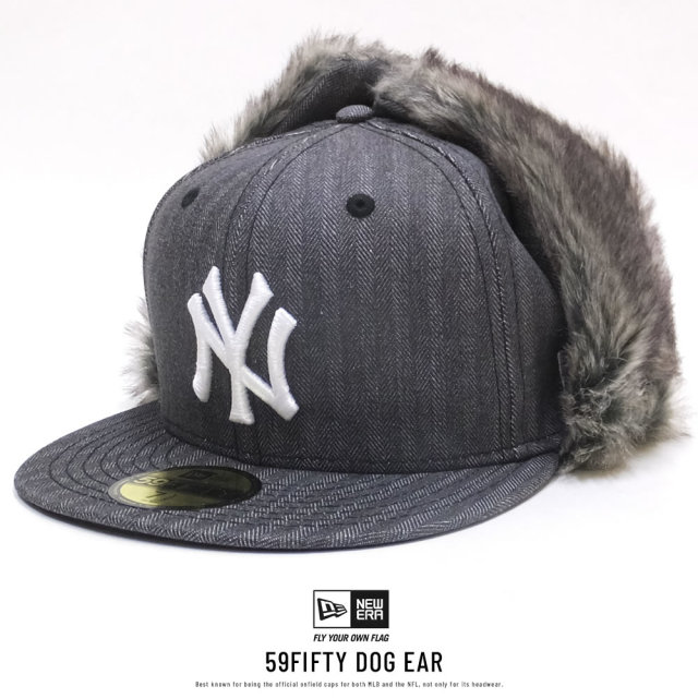 NEW ERA ニューエラ フラットバイザーキャップ 59FIFTY ドッグイヤー ニューヨーク・ヤンキース ヘリンボーンデニム ブラック×ホワイト 11855438