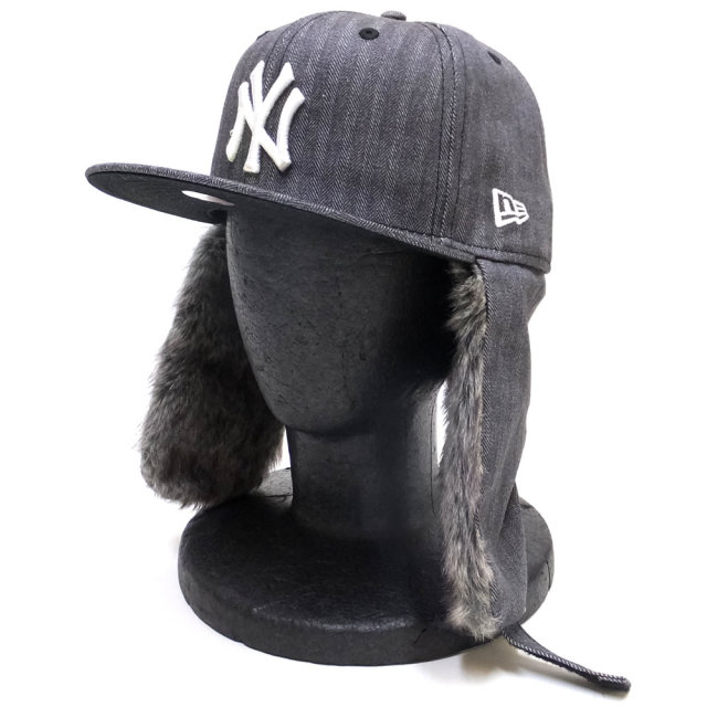 NEW ERA ニューエラ フラットバイザーキャップ 59FIFTY ドッグイヤー ニューヨーク・ヤンキース ヘリンボーンデニム ブラック×ホワイト 11855438