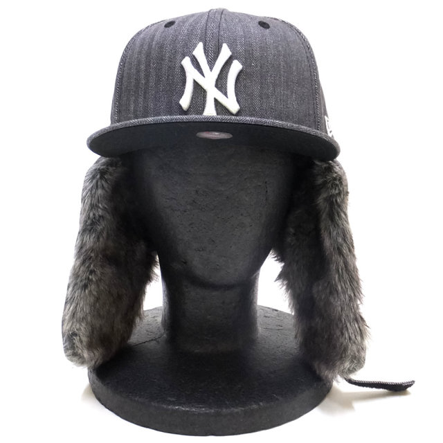 NEW ERA ニューエラ フラットバイザーキャップ 59FIFTY ドッグイヤー ニューヨーク・ヤンキース ヘリンボーンデニム ブラック×ホワイト 11855438