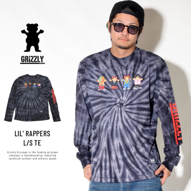Grizzly Griptape グリズリーグリップテープ 長袖Tシャツ LIL' RAPPERS L/S TEE ブラックタイダイ SMB1802P06