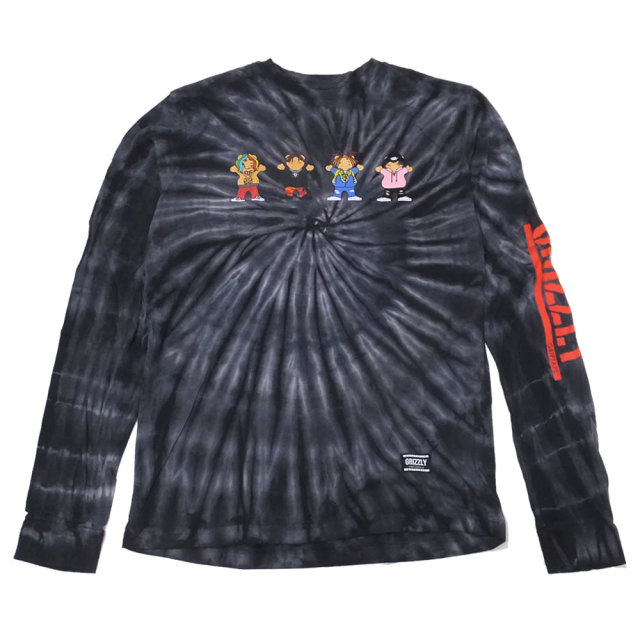 Grizzly Griptape グリズリーグリップテープ 長袖Tシャツ LIL' RAPPERS L/S TEE ブラックタイダイ SMB1802P06