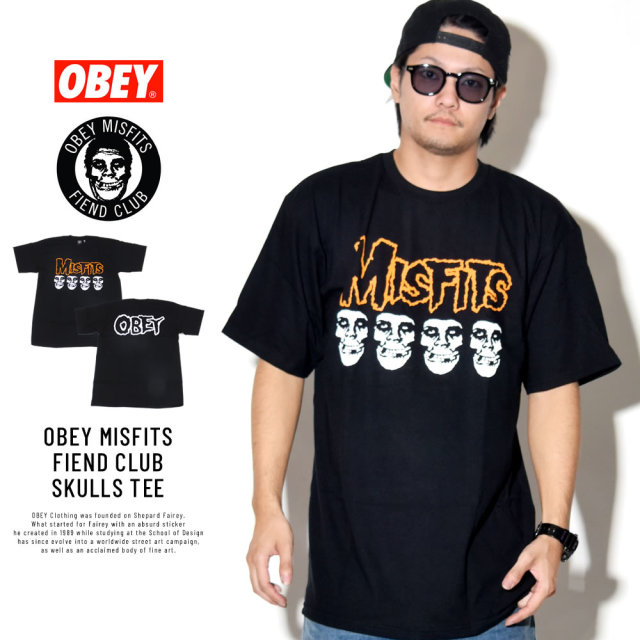 OBEY オベイ コラボ 半袖Tシャツ OBEY MISFITS FIEND CLUB SKULLS TEE 163082053
