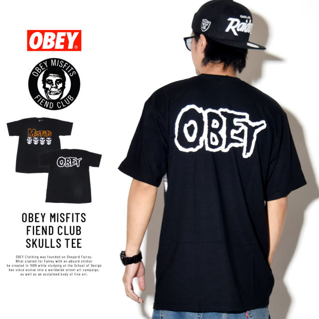 OBEY オベイ コラボ 半袖Tシャツ OBEY MISFITS FIEND CLUB SKULLS TEE 163082053