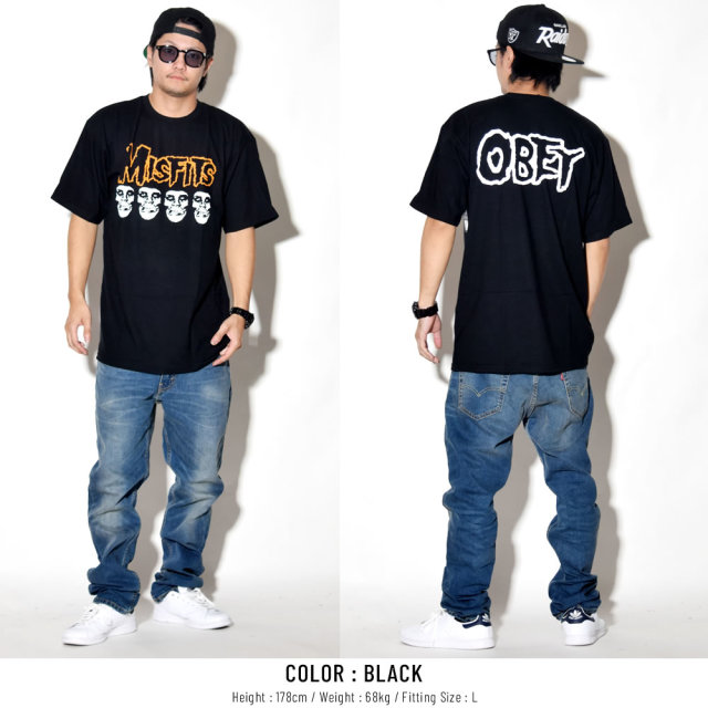 OBEY オベイ コラボ 半袖Tシャツ OBEY MISFITS FIEND CLUB SKULLS TEE 163082053