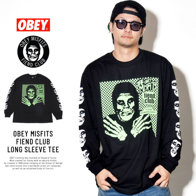 OBEY オベイ コラボ 長袖Tシャツ OBEY MISFITS FIEND CLUB LONG SLEEVE TEE 164902055