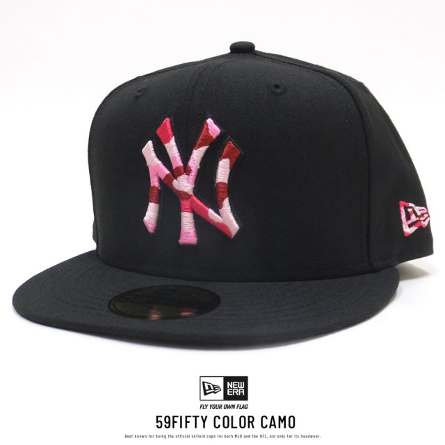 NEW ERA ニューエラ フラットバイザーキャップ 59FIFTY ニューヨーク・ヤンキース ブラック×ピンクカモフラロゴ 11876746