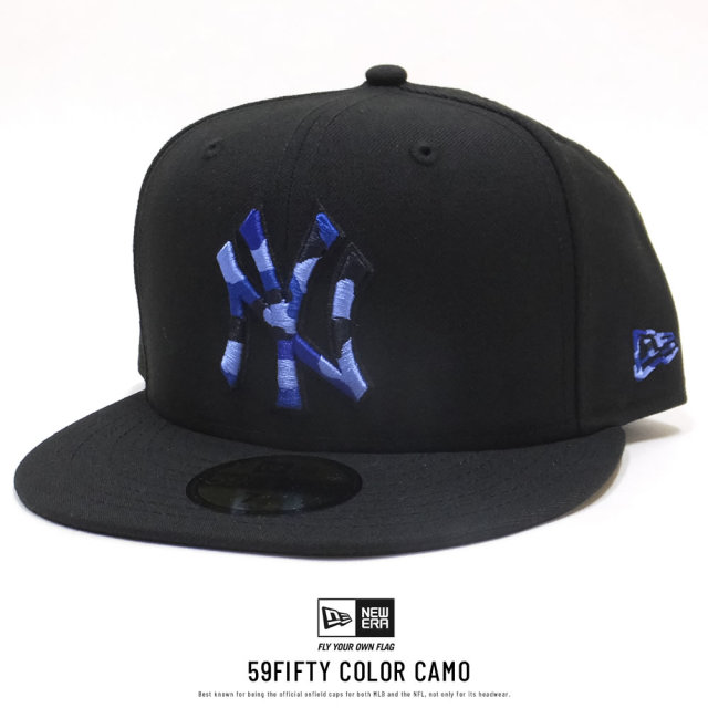 NEW ERA ニューエラ フラットバイザーキャップ 59FIFTY ニューヨーク・ヤンキース ブラック×ネイビーカモフラロゴ 11876747