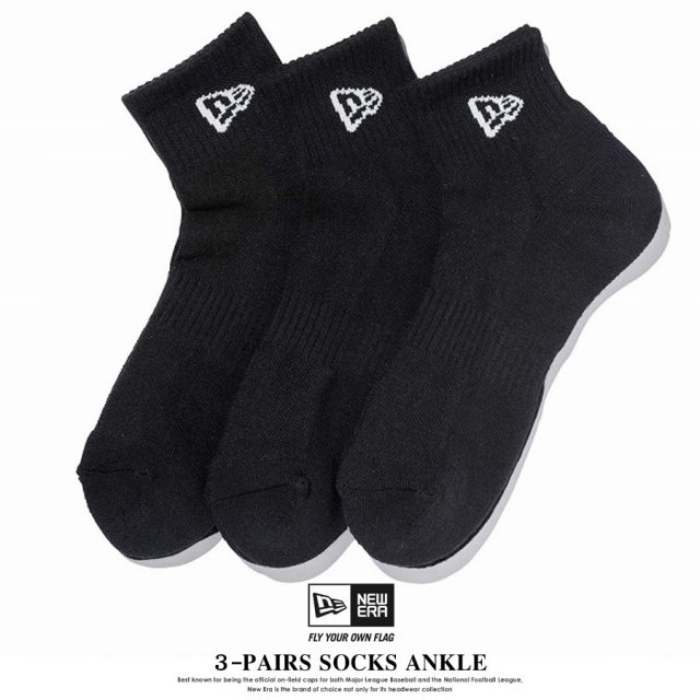 NEW ERA ニューエラ クルーソックス メンズ 靴下 3足組 3-PAIRS SOCKS ANKLE ブラック (11531695)
