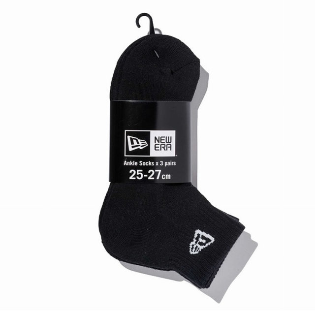 NEW ERA ニューエラ クルーソックス メンズ 靴下 3足組 3-PAIRS SOCKS ANKLE ブラック (11531695)