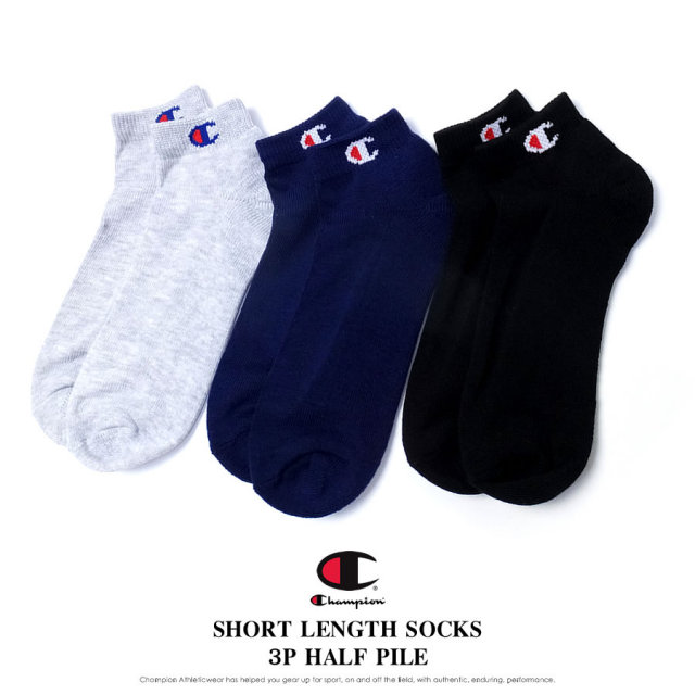 Champion チャンピオン ショートソックス メンズ 靴下 3足組 SHORT LENGTH SOCKS 3P HALF PILE (CMSCH302)