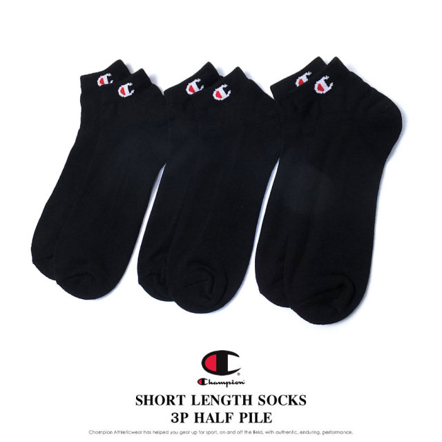 Champion チャンピオン ショートソックス メンズ 靴下 3足組 SHORT LENGTH SOCKS 3P HALF PILE (CMSCH302)