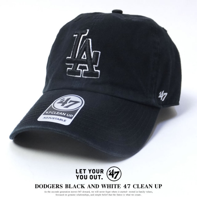 47BRAND フォーティーセブンブランド カーブバイザーキャップ メンズ 帽子 DODGERS BLACK AND WHITE 47 CLEAN UP (B-RGW12GWS-BKE)