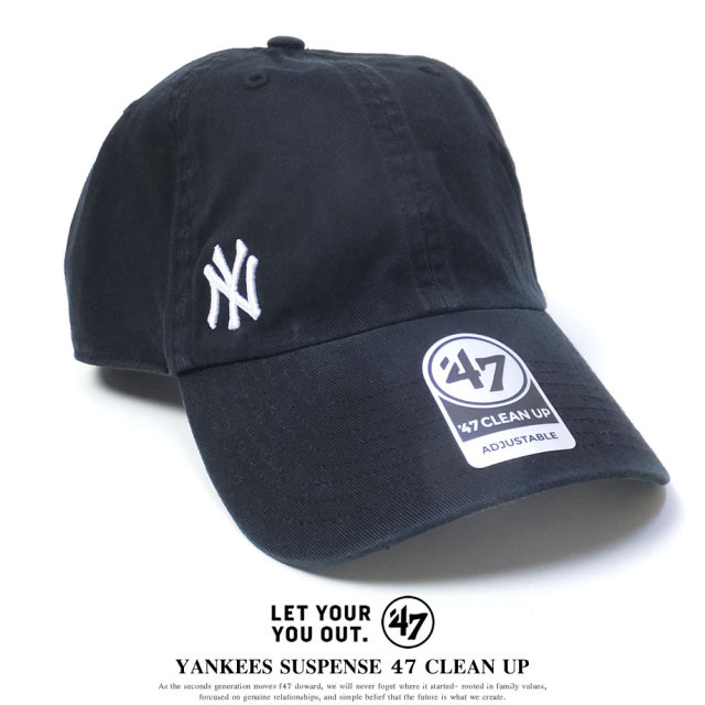 47BRAND フォーティーセブンブランド カーブバイザーキャップ メンズ 帽子 YANKEES SUSPENSE 47 CLEAN UP (B-SUSPC17GWS-BKB)