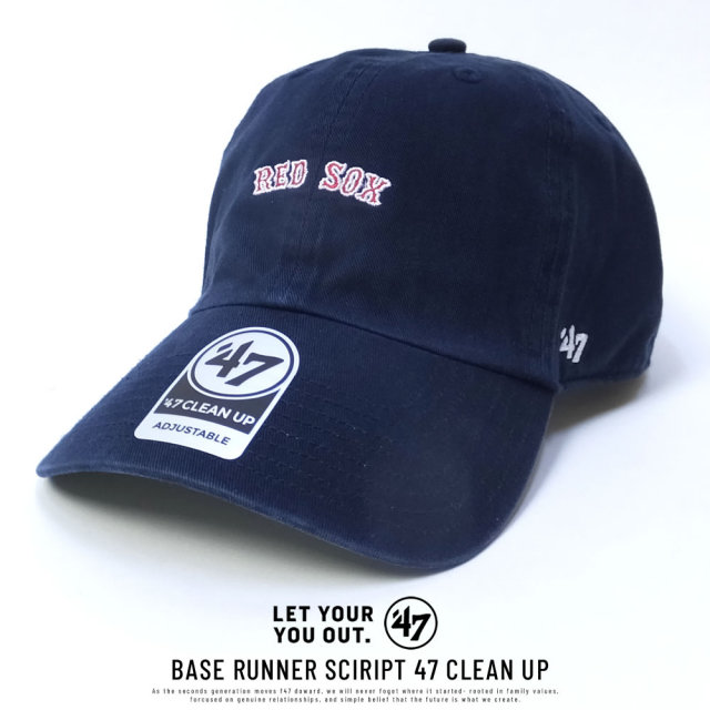 47BRAND フォーティーセブンブランド カーブバイザーキャップ REDSOX BASE RUNNER SCIRIPT 47 CLEAN UP (B-BSRNS02GWS-NY)