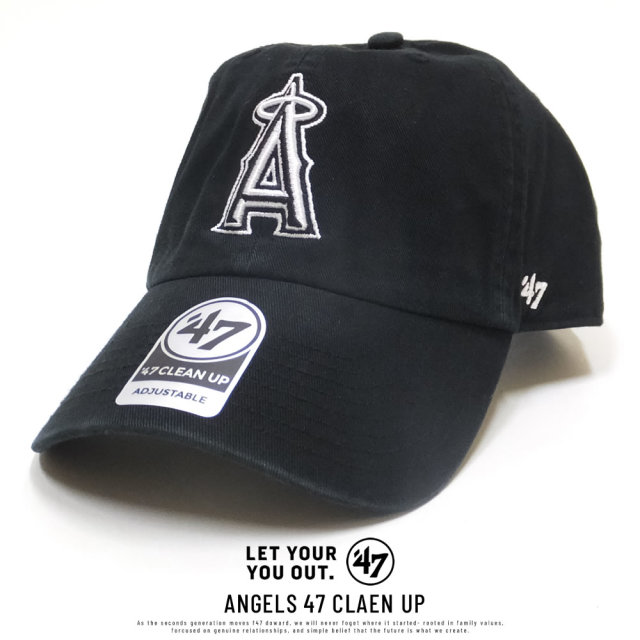 47BRAND フォーティーセブンブランド カーブバイザーキャップ ロサンゼルス・エンゼルス ANGELS 47 CLAEN UP ブラック/ホワイト (B-RGW04GWSNL-BKA)