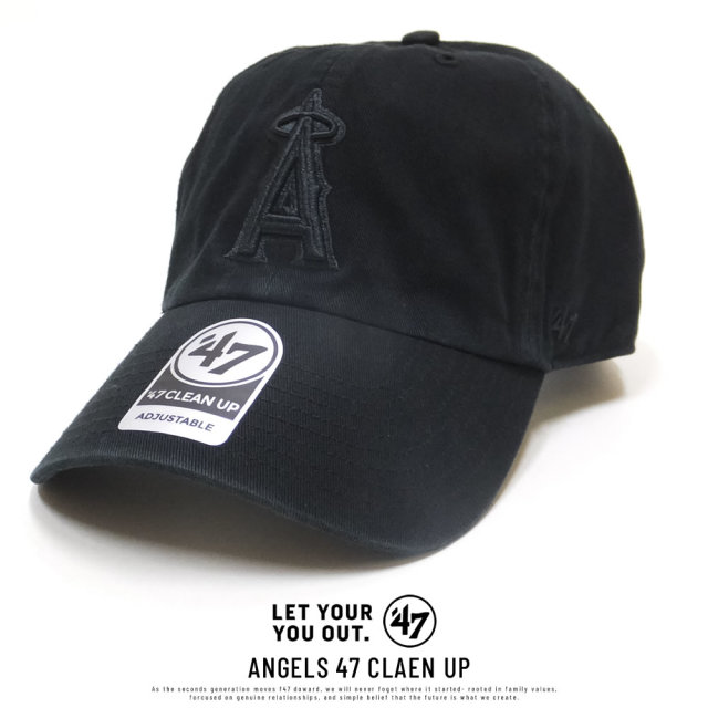 47BRAND フォーティーセブンブランド カーブバイザーキャップ ロサンゼルス・エンゼルス ANGELS 47 CLAEN UP ブラック/ブラック (B-RGW04GWSNL-BKB)