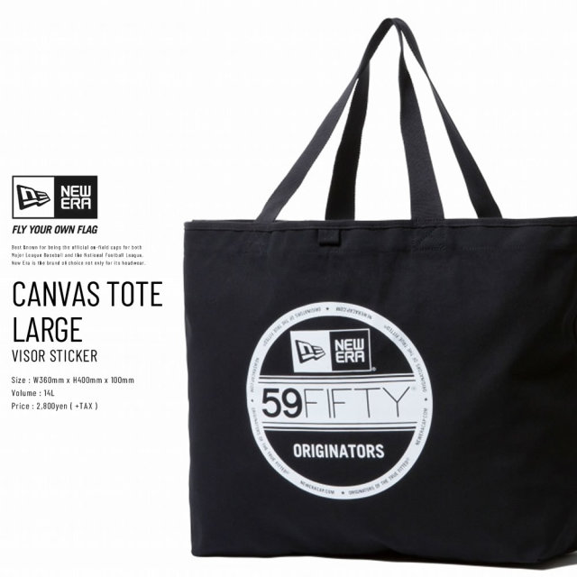 NEW ERA ニューエラ キャンバストート ラージ CANVAS TOTE LARGE バイザーステッカー ブラック×ホワイト (11783333)