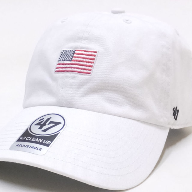 47BRAND フォーティーセブンブランド カーブバイザーキャップ USA FLAG BASE RUNNER 47 CLEAN UP XS-BSRNR198GWS-WH