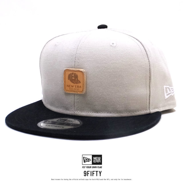 NEW ERA ニューエラ フラットバイザーキャップ 9FIFTY ヘビーウォッシュド ダックキャンバス レザーパッチ ストーン ブラックバイザー 11899179