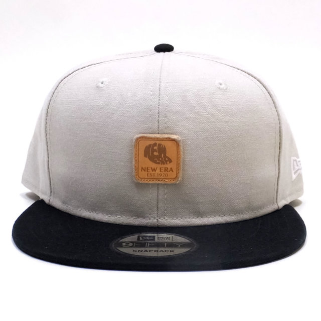 NEW ERA ニューエラ フラットバイザーキャップ 9FIFTY ヘビーウォッシュド ダックキャンバス レザーパッチ ストーン ブラックバイザー 11899179