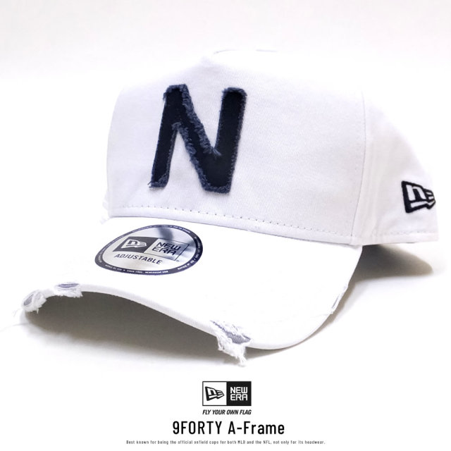 NEW ERA ニューエラ カーブバイザーキャップ 9FORTY A-Frame ダメージド N ホワイト×ネイビー 11899223