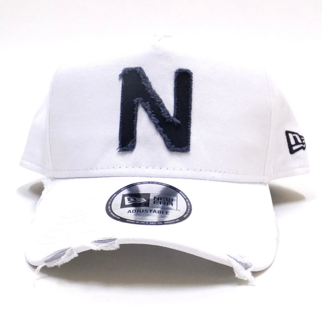 NEW ERA ニューエラ カーブバイザーキャップ 9FORTY A-Frame ダメージド N ホワイト×ネイビー 11899223