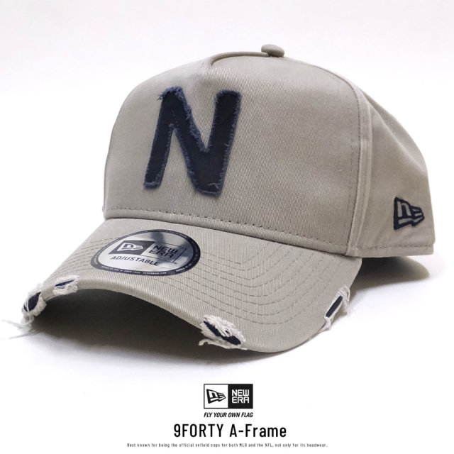 NEW ERA ニューエラ カーブバイザーキャップ 9FORTY A-Frame ダメージド N ペブル×ネイビー 11899224