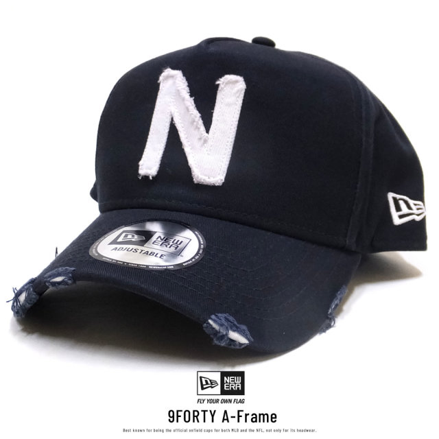 NEW ERA ニューエラ カーブバイザーキャップ 9FORTY A-Frame ダメージド N ネイビー×ホワイト 11899225