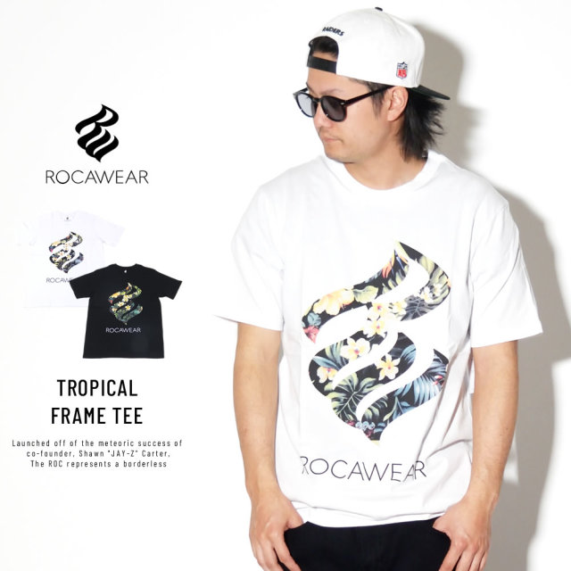 ROCA WEAR ロカウェア 半袖Tシャツ ボタニカル 植物柄 フレイムロゴ TROPICAL FRAME TEE RW172T12S