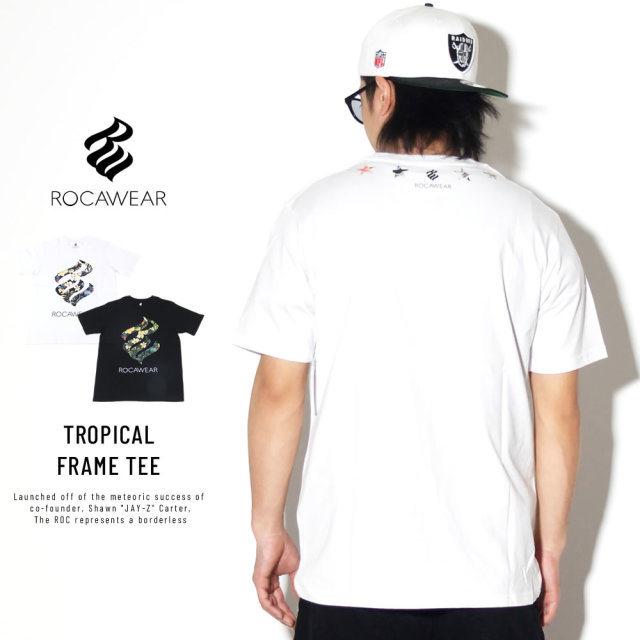 ROCA WEAR ロカウェア 半袖Tシャツ ボタニカル 植物柄 フレイムロゴ TROPICAL FRAME TEE RW172T12S