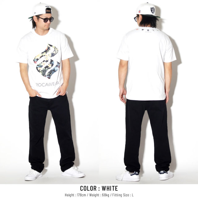 ROCA WEAR ロカウェア 半袖Tシャツ ボタニカル 植物柄 フレイムロゴ TROPICAL FRAME TEE RW172T12S