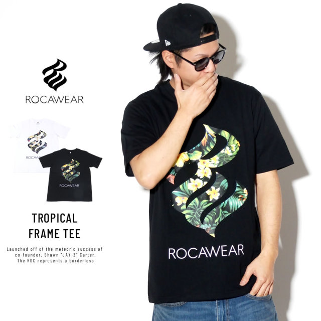ROCA WEAR ロカウェア 半袖Tシャツ ボタニカル 植物柄 フレイムロゴ TROPICAL FRAME TEE RW172T12S