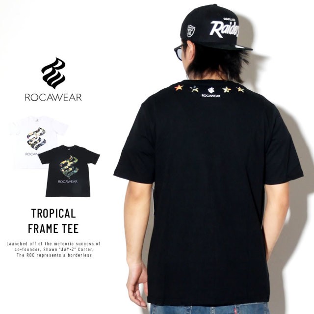 ROCA WEAR ロカウェア 半袖Tシャツ ボタニカル 植物柄 フレイムロゴ TROPICAL FRAME TEE RW172T12S