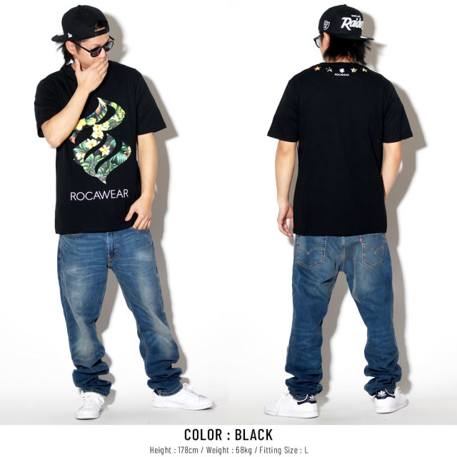 ROCA WEAR ロカウェア 半袖Tシャツ ボタニカル 植物柄 フレイムロゴ TROPICAL FRAME TEE RW172T12S