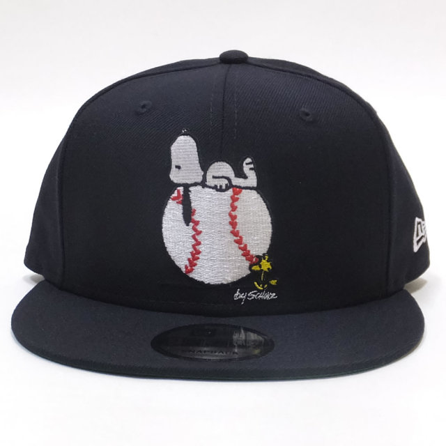 NEW ERA ニューエラ フラットバイザーキャップ 9FIFTY PEANUTS スヌーピー オン ボール ネイビー 11914501