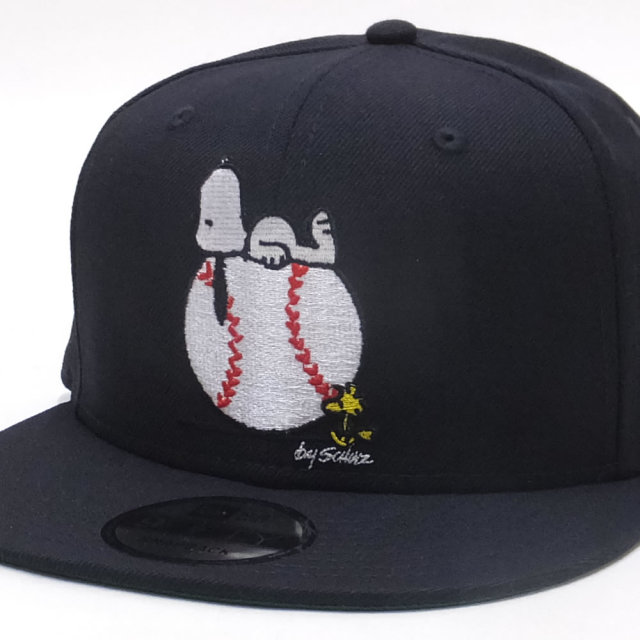 NEW ERA ニューエラ フラットバイザーキャップ 9FIFTY PEANUTS スヌーピー オン ボール ネイビー 11914501