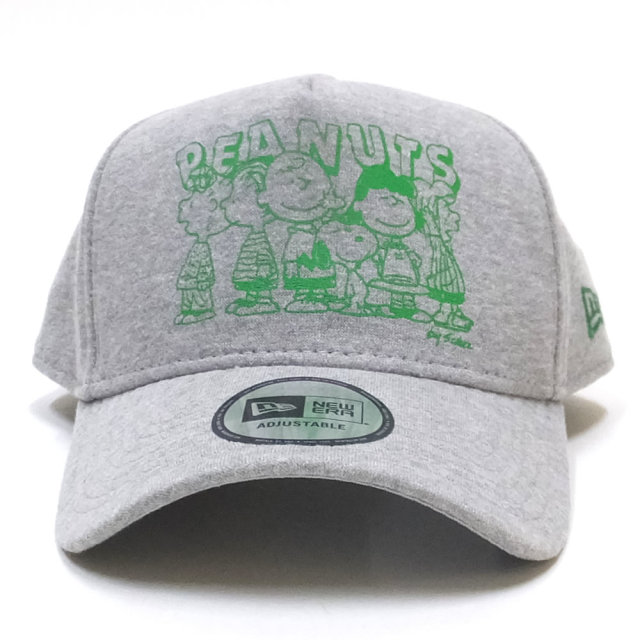 NEW ERA ニューエラ カーブバイザーキャップ 9FORTY A-Frame PEANUTS モノトーンイラスト グレースウェット × グリーンプリント 11914514