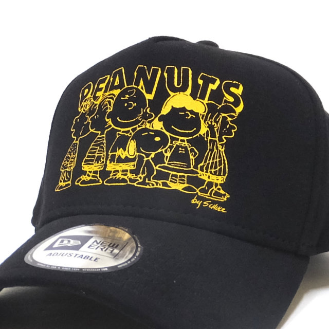 NEW ERA ニューエラ カーブバイザーキャップ 9FORTY A-Frame PEANUTS モノトーンイラスト ブラックスウェット × イエロープリント11914515