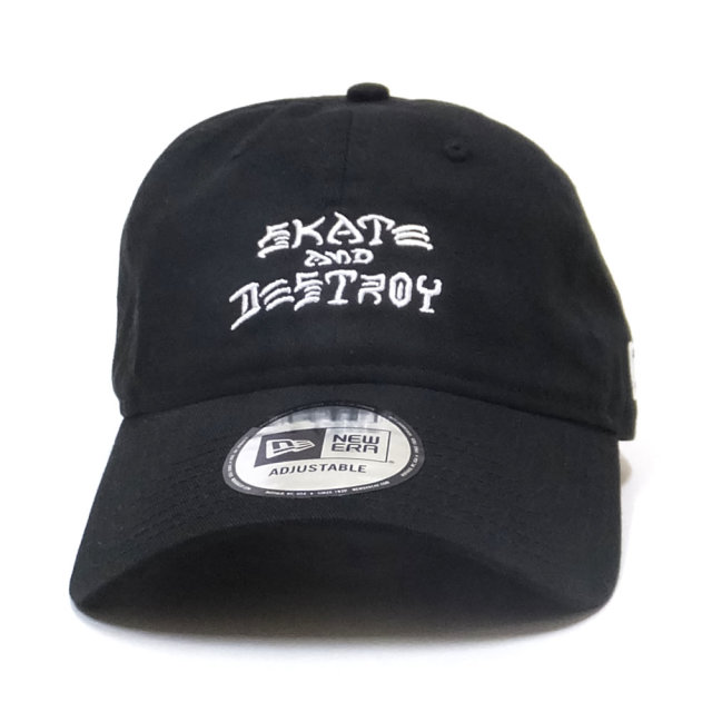 NEW ERA ニューエラ カーブバイザーキャップ 9THIRTY CLOTH STRAP Thrasher スラッシャー SKATE AND DESTROY ブラック × ホワイト 11914524