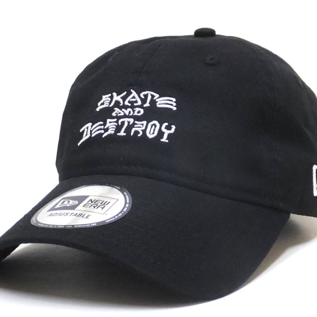 NEW ERA ニューエラ カーブバイザーキャップ 9THIRTY CLOTH STRAP Thrasher スラッシャー SKATE AND DESTROY ブラック × ホワイト 11914524