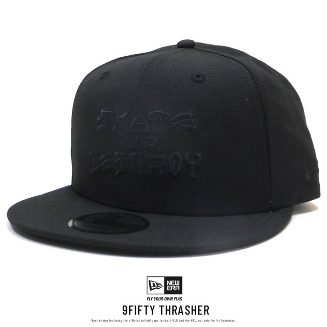 NEW ERA ニューエラ フラットバイザーキャップ 9FIFTY Thrasher スラッシャー SKATE AND DESTROY ブラック × ブラック 11914525